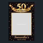 Affiche Cadre de photo de 50e anniversaire or et noir Chic<br><div class="desc">Ce cadre de photo élégant pour le 50e anniversaire comporte des chiffres dorés et des lettres fantaisies pailletées d'or. Contactez-moi pour d'autres âges.</div>