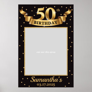 Affiche Cadre de photo de 50e anniversaire or et noir Chic