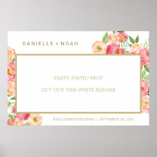 Affiche Cadre de photo de mariage avec fleurs de pivoine p