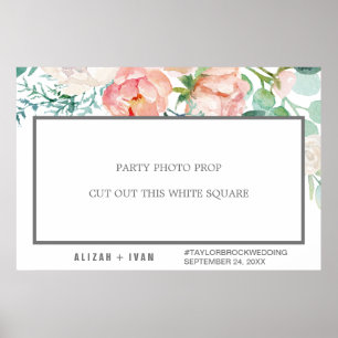 Affiche Cadre de photo de mariage avec fleurs de pivoine r