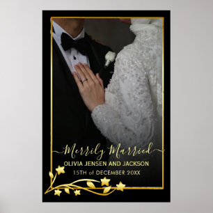 Affiche Cadre de photo de mariage de Noël avec étoiles la 
