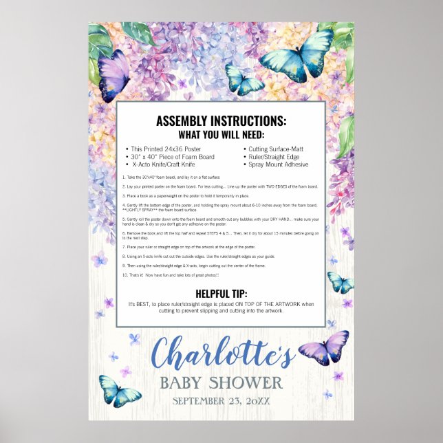 Affiche Cadre de photo en mousse pour Baby Shower Papillon (Devant)