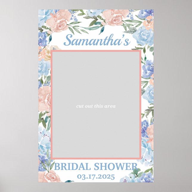 Affiche Cadre de photo floral rose poussiéreux et bleu Boh (Devant)