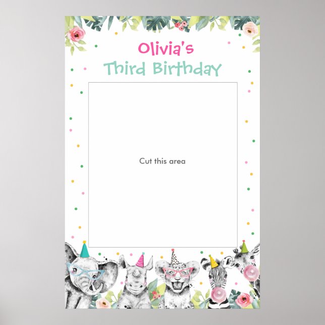 Affiche Cadre de Photomaton Animaux de Safari Fille Zoo (Devant)