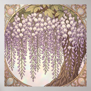 Affiche Cadre doré floral Art Nouveau Wisteria