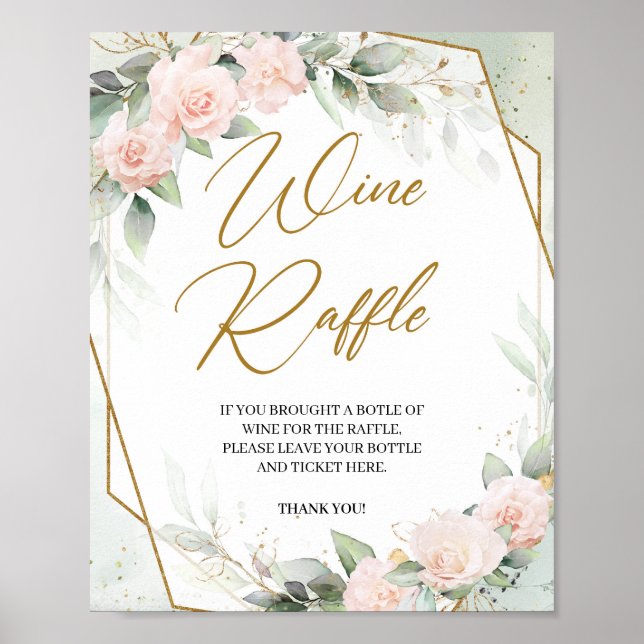 Affiche Cadre doré florale verdure rose bohème Tombola Vin (Devant)