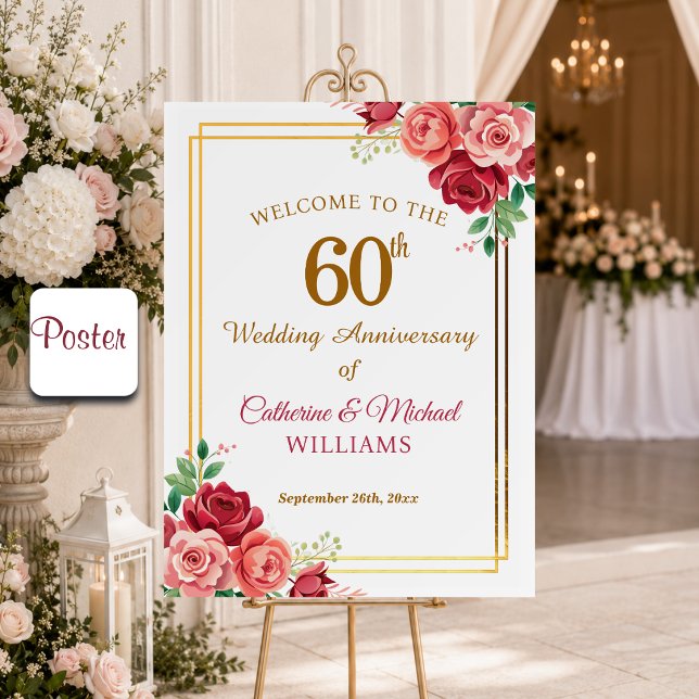 Affiche Cadre doré pour les 60 ans de mariage Floral (Créateur téléchargé)