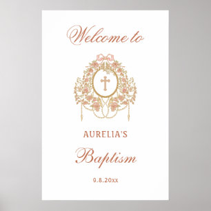 Affiche Cadre élégant Croix Sainte Baptême Bienvenue