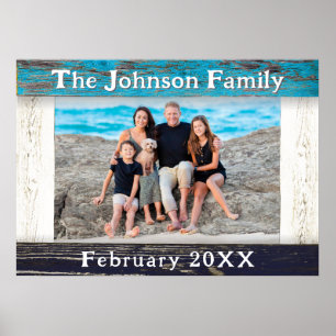 Affiche Cadre en bois bleu rustique pour nom de famille ph