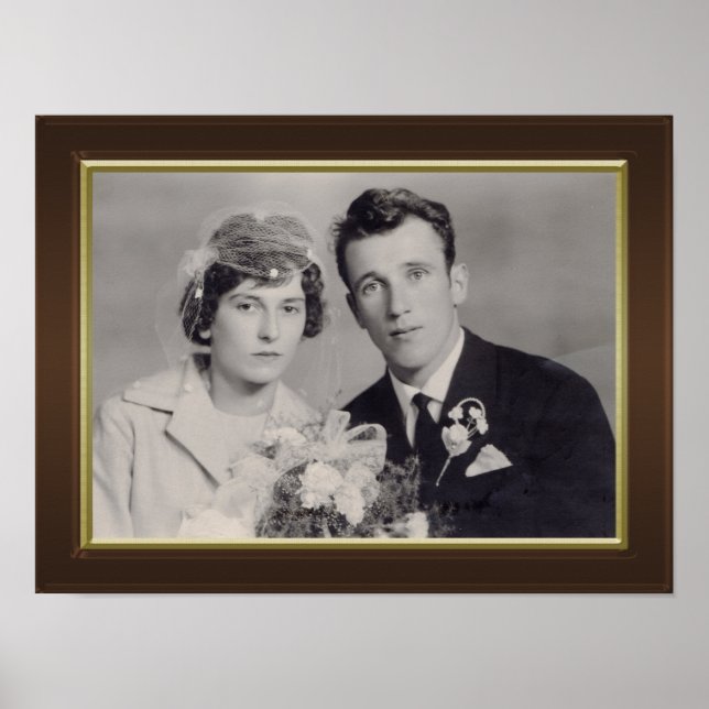 Affiche Cadre en bois Brown avec bordure en or photo perso (Devant)