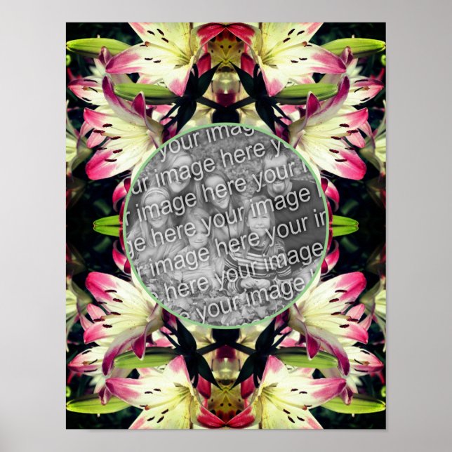 Affiche Cadre Fleurs Lys Rouge Et Blanc Ajouter Votre Phot (Devant)