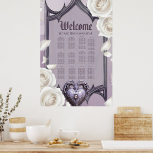 Affiche Cadre floral avec coeur et roses blanches