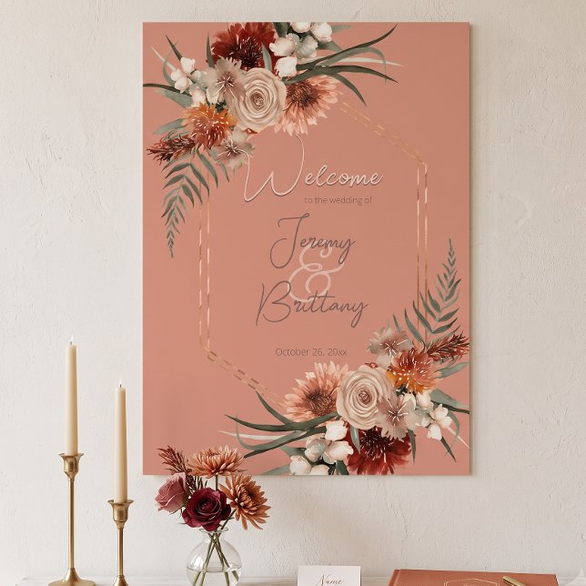 Affiche Cadre Floral Boho Rust et Neutre Automne Pêche Rou (Créateur téléchargé)