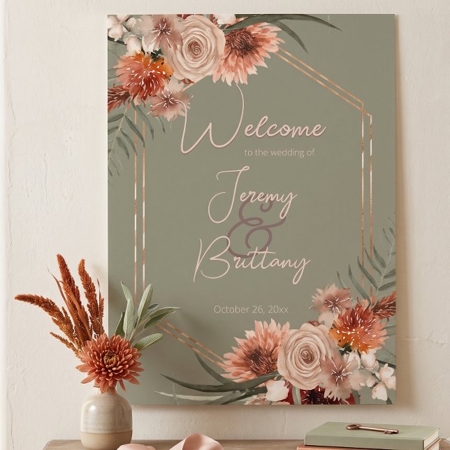 Affiche Cadre floral Boho Rust & Neutre Automne Vert Sauge (Créateur téléchargé)