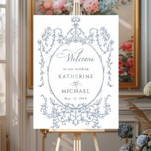 Affiche Cadre Floral classique Dusty Blue Mariage Bienvenu