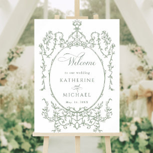 Affiche Cadre Floral Classique Sage Green Mariage Bienvenu