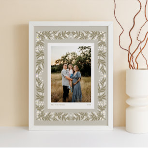 Affiche Cadre floral d'art populaire beige doux avec texte