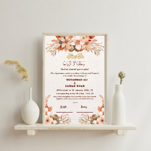 Affiche Cadre floral en or rose de luxe contrat Nikah 