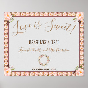 Affiche Cadre floral Love is Sweet Mariage Fête de mariage