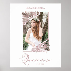 Affiche Cadre floral romantique Photo Quinceañera Espagnol
