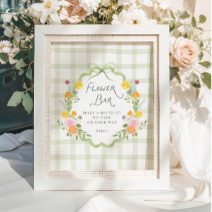 Affiche Cadre floral vert à carreaux Baby Shower Flower Ba
