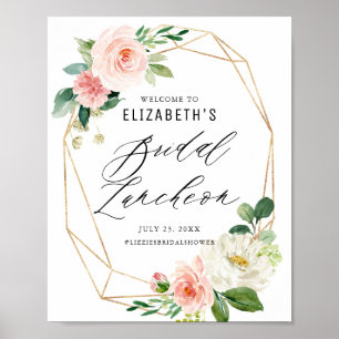 Affiche Cadre géométrique Fête de mariage florale rose