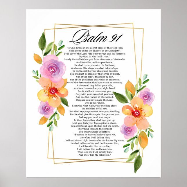 Affiche Cadre géométrique floral Psalm 91 (Devant)