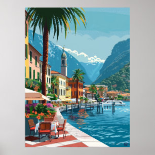 Affiche Cadre idyllique de Lugano - Vector Cartoon Art Pos