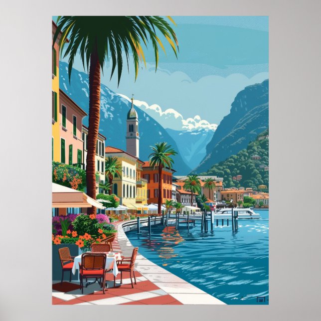 Affiche Cadre idyllique de Lugano - Vector Cartoon Art Pos (Devant)