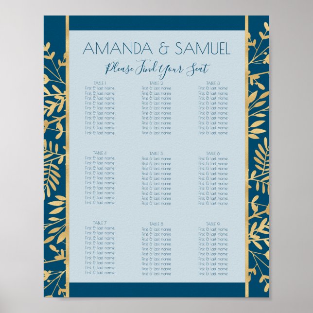 Affiche Cadre moderne bleu et or (Devant)
