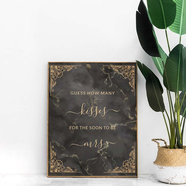 Affiche Cadre Or Marbre Noir Combien de Baisers Jeu (Créateur téléchargé)