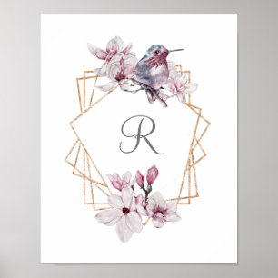 Affiche Cadre Orné de Magnolias Roses et Blanches avec un 