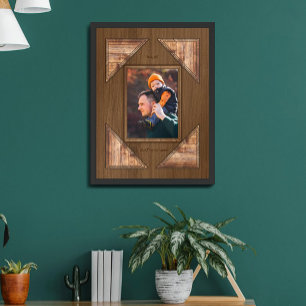 Affiche Cadre personnalisé avec motif en bois rustique 3D