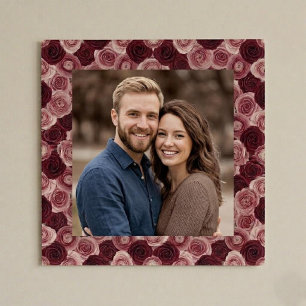 Affiche Cadre photo de bordure florale rose profonde