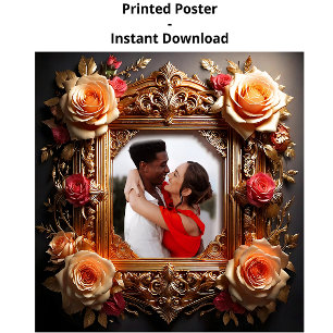 Affiche Cadre photo élégant victorien avec des roses 3D