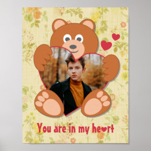 Affiche Cadre photo moderne mignon jaune Teddy Ours Coeur