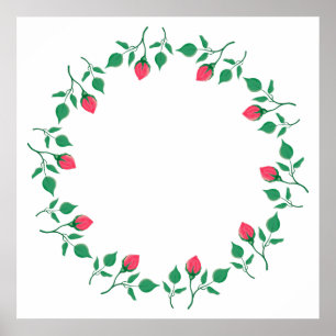 Affiche Cadre rond fleuri avec fleurs roses