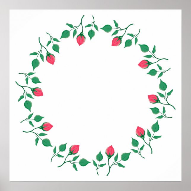 Affiche Cadre rond fleuri avec fleurs roses (Devant)