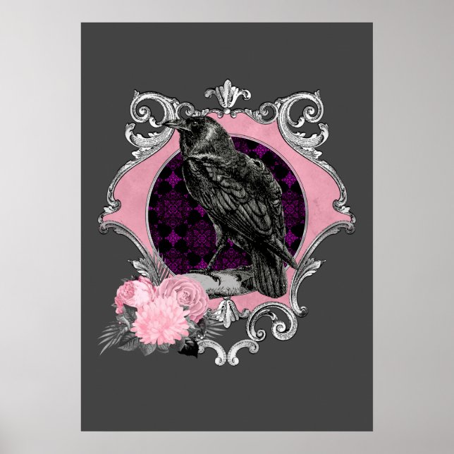 Affiche Cadre Rose Goth Raven (Devant)