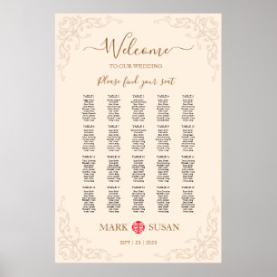 Affiche Cadre vintage fleuri Mariage chinois Siège