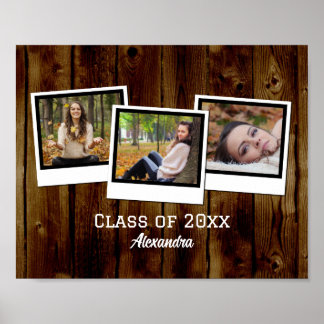 Affiche Cadres 3 photos personnalisées Graduation rustique