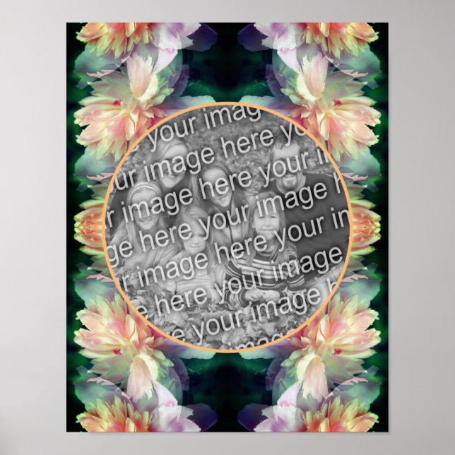 Affiche Cadres de fleurs de pivoines roses Ajouter votre p (Devant)