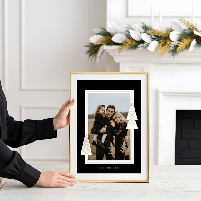 Affiche Cadres en bande moderne À feuillage persistant Arb (Modern Stripe Frame Evergreen Christmas Tree Photo Poster)