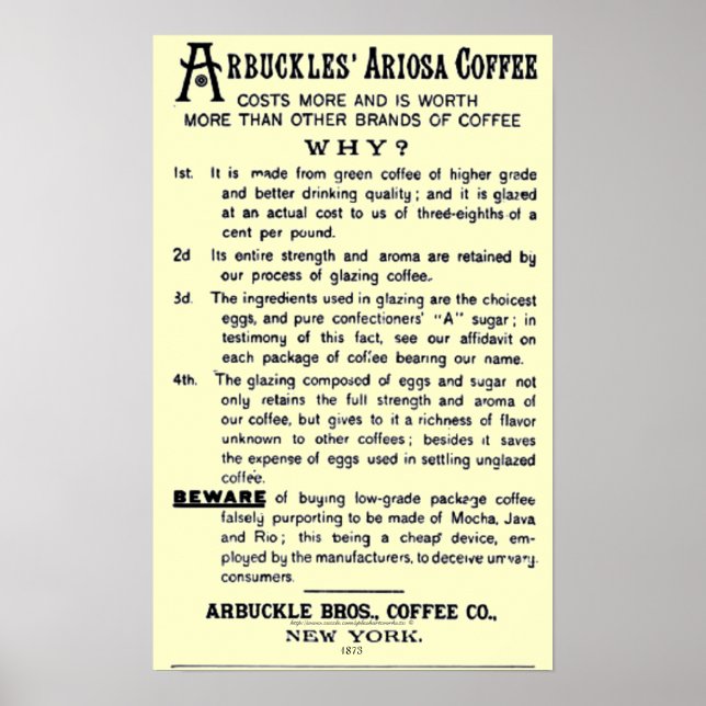 Affiche "CAFÉ ARIOSA Vintage-ad ARBUCKLES" (Devant)
