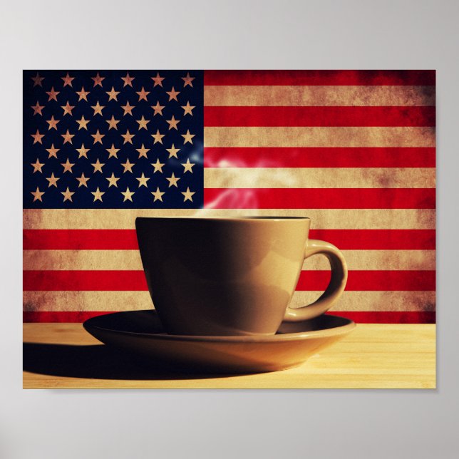 Affiche Café avec drapeau américain (Devant)