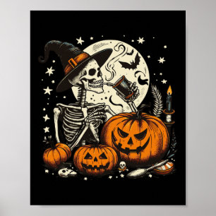 Affiche Café Boire Squelette Citrouille Costume d'Hallowee