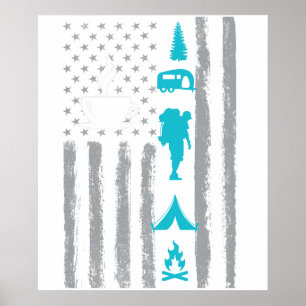 Affiche café camping- Drapeau américain vintage USA pour c