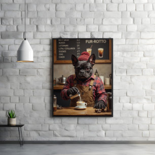 Affiche Café Chaos : French Bulldog Behind the Bar