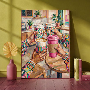 Affiche Café Coloré Les Amis se Réjouissent les Mains Tena