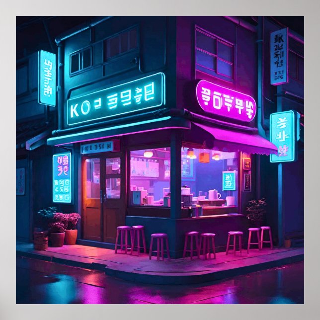 Affiche Café Coréen Neon LoFi Art (Devant)